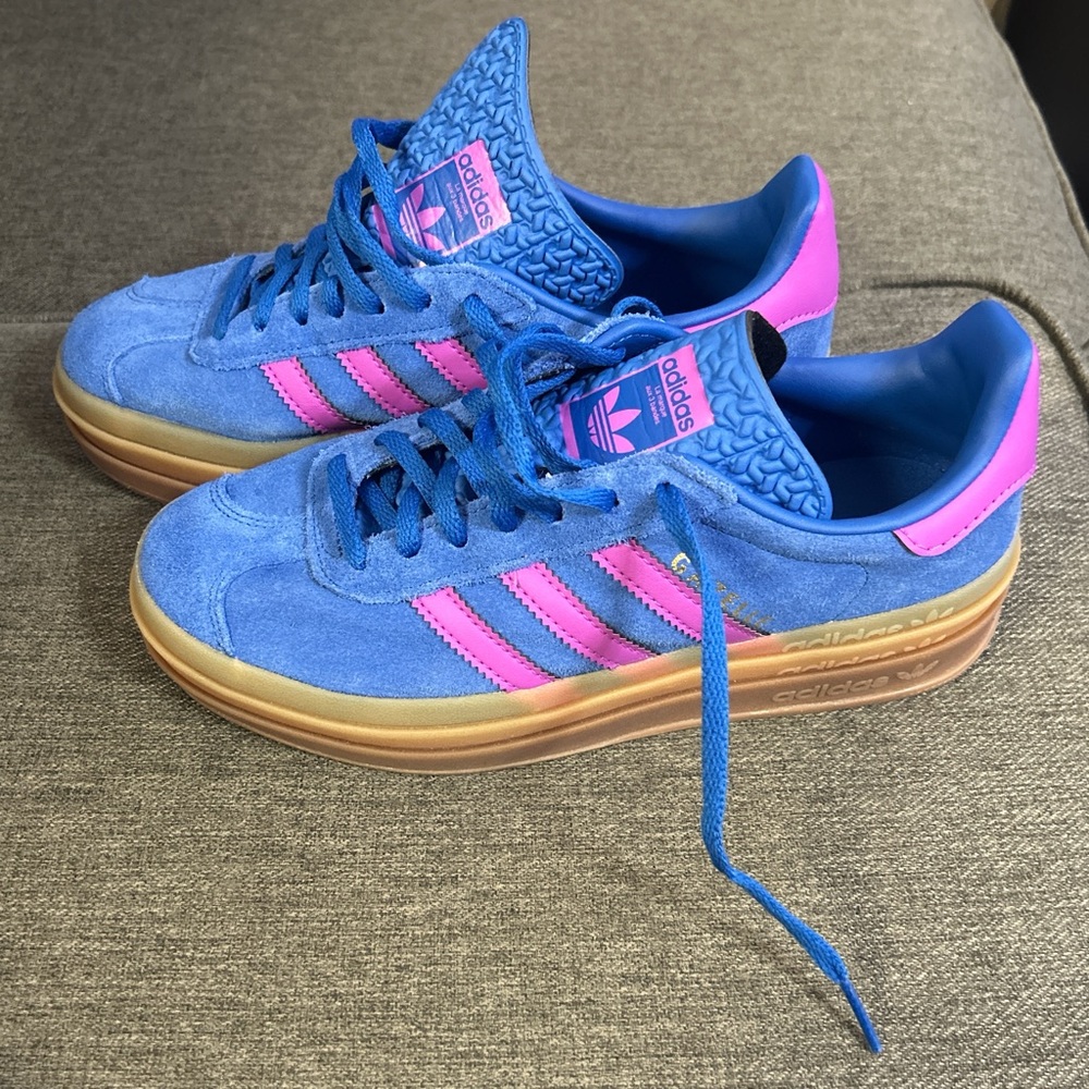Adidas Blue Sneakers with Fuchsia burst and Gum Sole